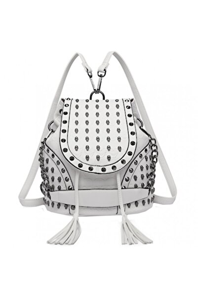 Miss Lulu Women's backpack, handbag look, faux leather, SKULL, L1414BG Beige
