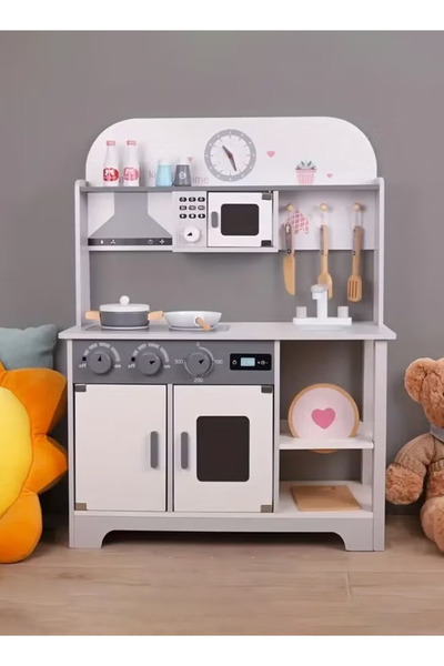 Fitness World Wooden play kitchen set for children with realistic lights and ...