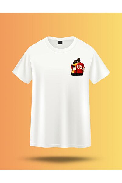 karaoğlu تي شيرت ذو مروحة مزدوجة باللون الأصفر والأحمر مطبوع