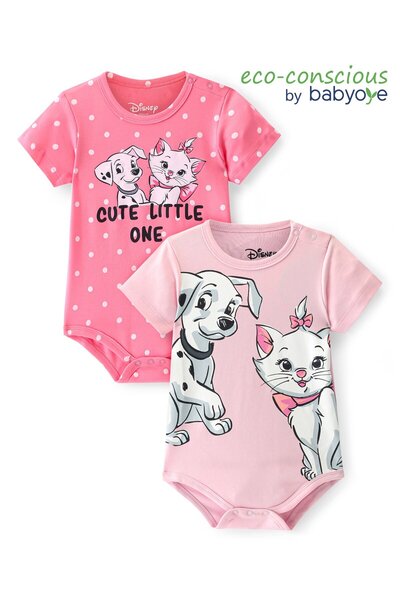Babyoye Disney Interlock Knit Half Sleeves Onesies with 101 Dalmatians Graphi...