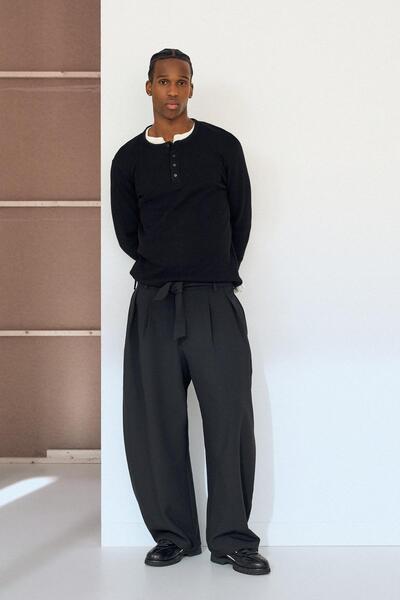 Bershka Kemerli barrel fit tailored fit pantolon