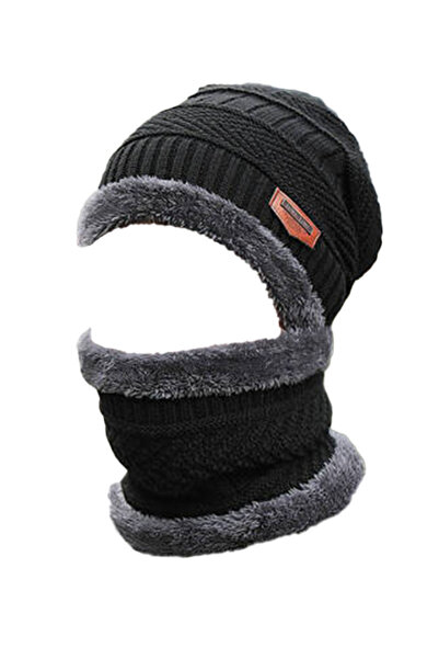 EFAYN.RO Set caciula pentru iarna cu fular, foarte calduroase, standard, negr...