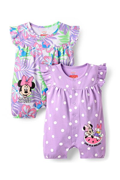 Babyhug Disney جمبسوت محبوك بنصف كم بتصميم منقط وطبعة زهور وشخصية ميني ماوس (...