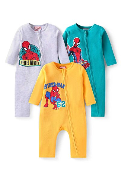 Babyhug Marvel Rompers with Spiderman Graphics (Pack of 3) - Yellow and Blue ...
