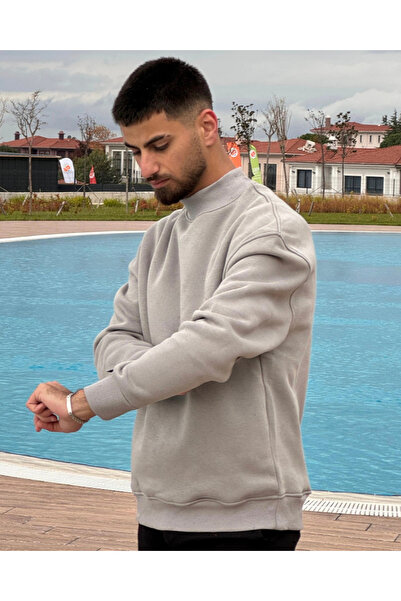 BREEZY Erkek Gri Dik Yaka Sweatshirt