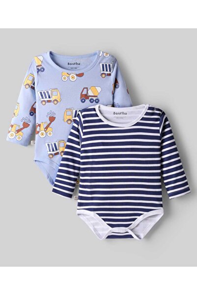 Bonfino 100% Cotton All Over Printed and Striped Full Sleeves Onesies Pack Of...