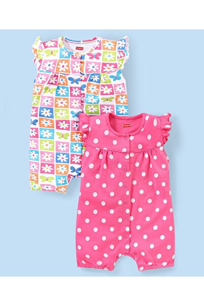 Babyhug طقم رومبر بأكمام مكشكشة من القطن بنسبة 100%، مطبوع عليه زهور ونقاط بو...