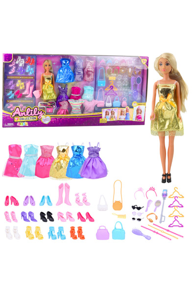 LEAN Κούκλα Άνλιλι με 9 φορέματα, 13 ζευγάρια παπούτσια και αξεσουάρ μόδας γι...