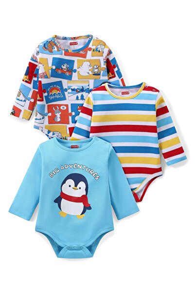Babyhug 100% Cotton Knit Full Sleeves Onesies Penguin Print (Pack Of 3) - Mul...