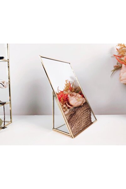 EsaDesign 15x23 cm Eğimli Tasarımlı Pirinç Çerçeveli Makyaj ve Masa Aynası - ...