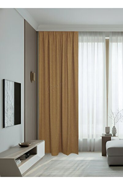 cheap's home Linen Look Slub Textured Modern Shimmering Background Curtain - No Pleats, Extra Foam, Straight Hanging (Mustard)