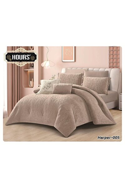 HOURS Harper Luxury Winter Bedspread, Single and a Half Size, 5 Pieces, Velvet on Faux Fur