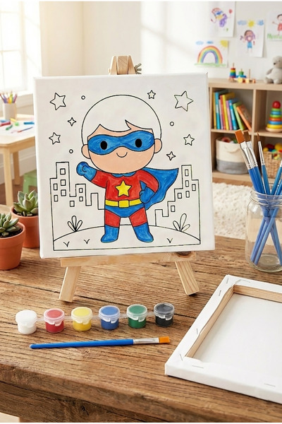 RenkliİzlerAtölyesi Çocuk Tuval Boyama Seti (Süper Kahraman)