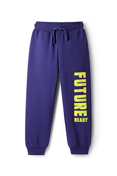 Pine kids بنطال استرخاء طويل من القطن المحبوك مع طباعة نص "جاهز للمستقبل" - أ...