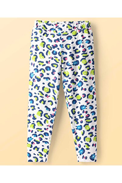 Pine kids Cotton Lycra Knit Full Length Leggings with Cheetah Print - White