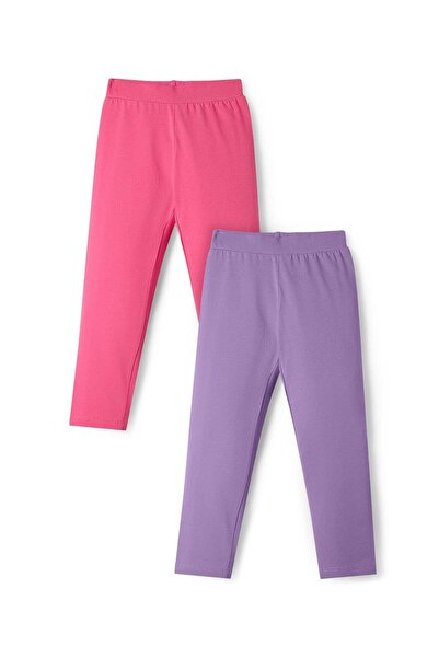 Pine kids ليغينغز قطنية ليكرا طويلة باللون الصلب (عبوة من 2) - أرجواني ووردي