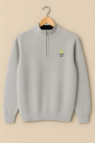 ZMODA SOFT Pulover pentru bărbați cu mânecă lungă, moale, brodat de calitate ...