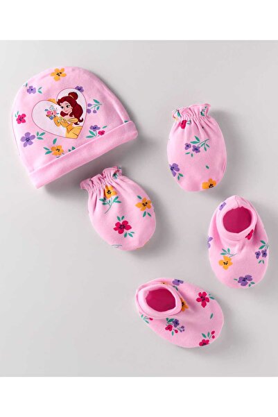 Babyhug Disney طقم قبعات وقفازات وجوارب قطنية محبوكة برسومات أميرات ديزني - وردي