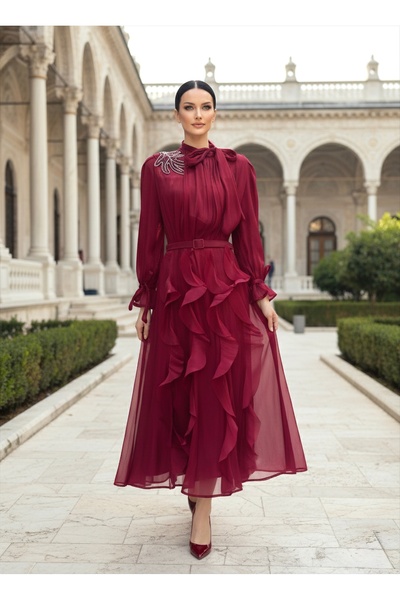 1Moda1Tarz Внесена макси рокля от шифон Yoryo с бродерия от камъни на раменет...