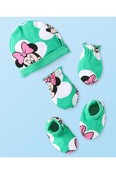 Babyhug Disney طقم قبعة وقفازات وجوارب مزينة برسومات ميني ماوس - أخضر