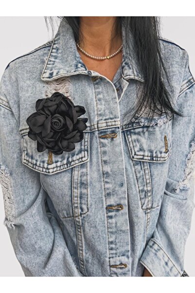 moho Textile Rose flower brooch, with hair clip, size 9.5cm, black color