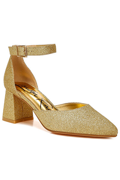 london Rag Women Glitter Block Heel Sandals in Gold