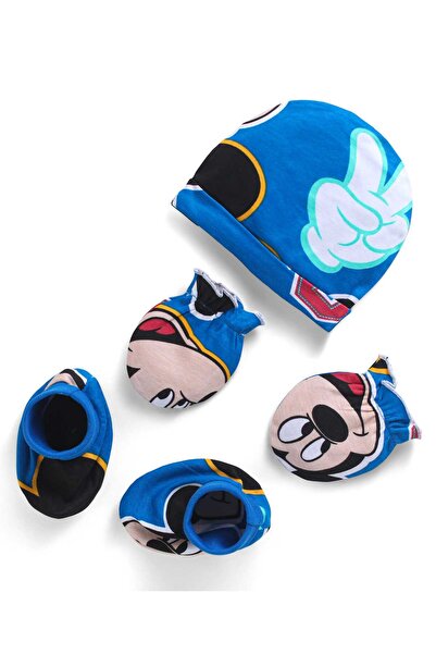 Babyhug Disney طقم قبعة وقفازات وجوارب مزينة برسومات ميكي ماوس - أزرق