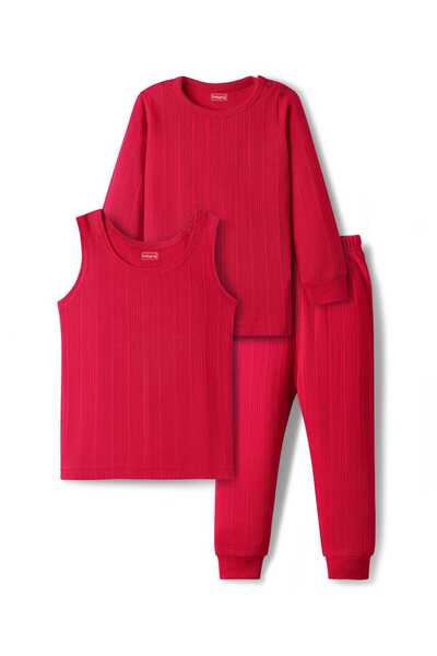 Babyhug Cotton Full Sleeves Solid Color Thermal Vest Pullover & Pants Set - Red