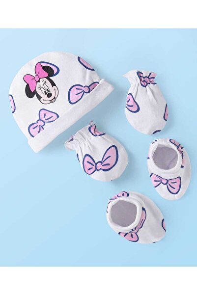 Babyhug Disney مجموعة قبعة وقفازات وجوارب مطبوعة عليها شخصية ميني ماوس - أبيض