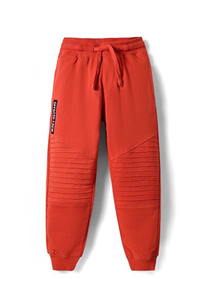 Pine kids Cotton Knit Full Length Lounge Pant with Text Patch - Red
