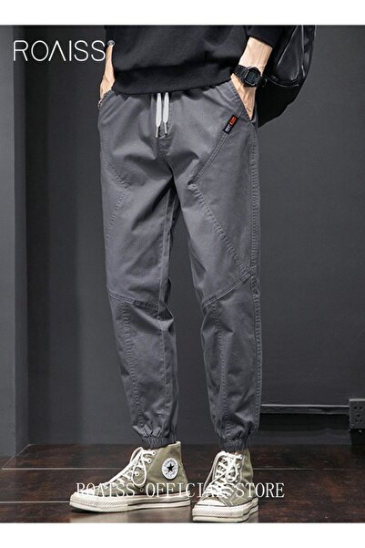 ROAISS Men's Cargo Pants Casual Pants Made of Pure Cotton with Elastic Drawstring Suitable for Various Body