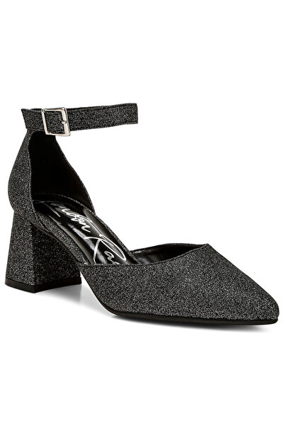 london Rag صنادل نسائية بكعب عريض لامع باللون الأسود