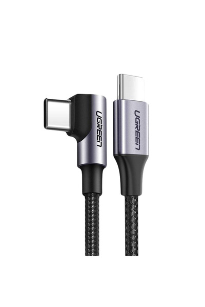 Ugreen كابل شحن سريع بزاوية قائمة USB-C إلى USB-C بطول 1 متر وقوة 60 واط - أسود