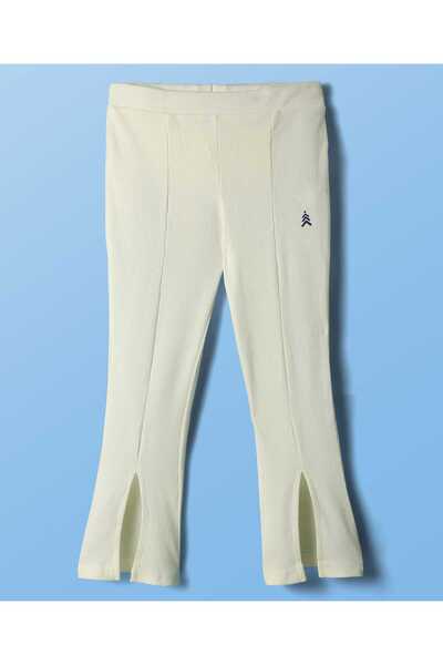 Pine kids Cotton Flared Leggings with Logo Print - Off White