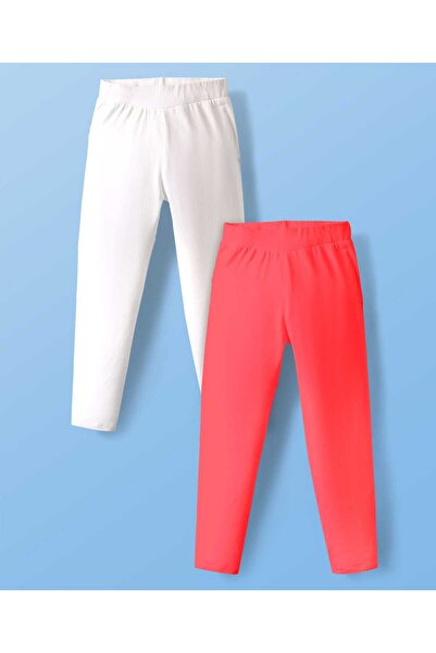 Pine kids ليغينغز قطنية طويلة (عبوة من 2 قطعة) - أبيض ومرجاني