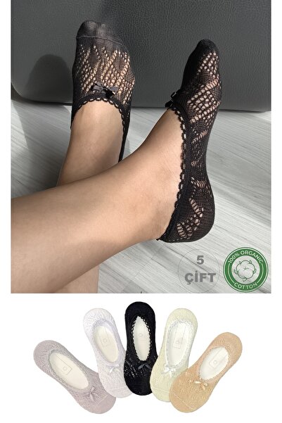 Onouqo 5 Çift Kadın Dantelli Fiyonklu Babet Çorap Seti – %100 Organik Pamuk, ...