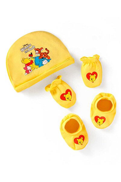 Babyhug Disney طقم قبعة وقفازات وجوارب مزينة برسومات ويني ذا بوه - أصفر