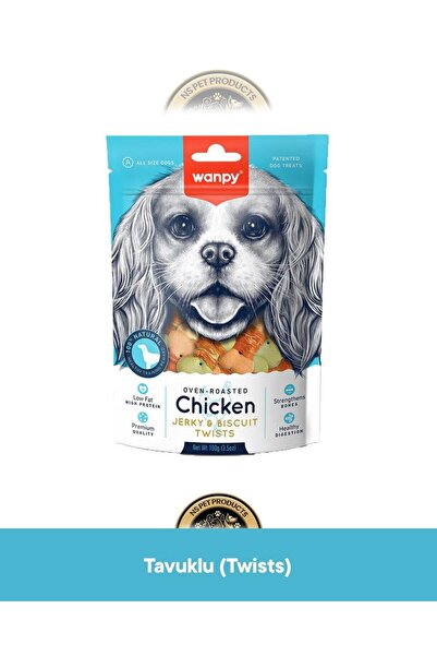 Wanpy Jerky Biscuit Twists Bisküvi Üzeri Tavuk Sarılı Köpek Ödül Maması 100 gr