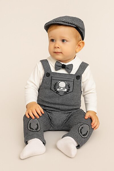 dinamik çocuk Erkek Bebek Kasketli Papyonlu Salopet Takım Bayramlık 0-3-6-9-1...