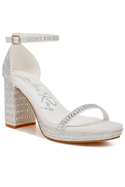 london Rag Women Rhinestones Embellished Block Sandals in White