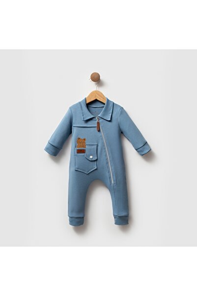 UrazBebe Erkek Bebek Fermuarlı Uzun Kollu %100 Pamuk Tulum Ayıcık Desenli – M...