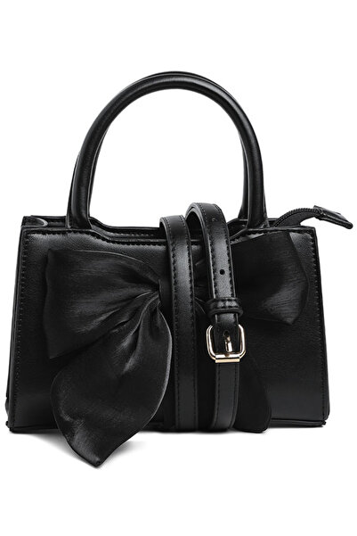 london Rag حقيبة يد صغيرة للسيدات بتفاصيل فيونكة كبيرة باللون الأسود