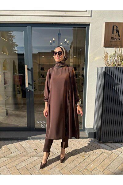 MissWhence 38028 Fermuar Detay Kadın Takım Kahve