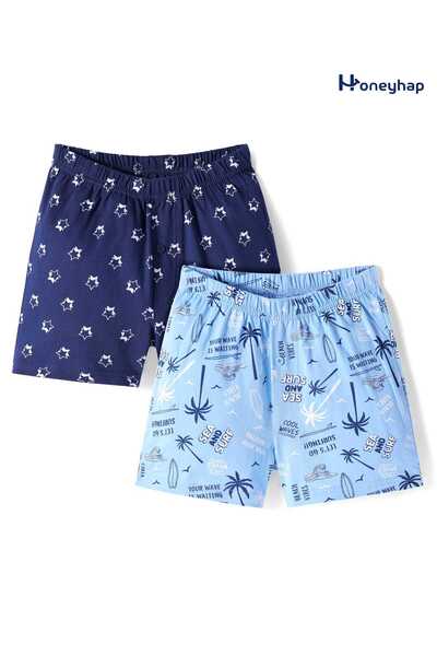 Honeyhap Premium 100% Cotton Knit Boxers Beach Theme & Star Pack of 2-Baltic ...