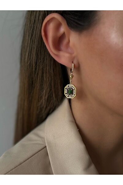 AYLAKAYA Steel Green Jewelled Earrings