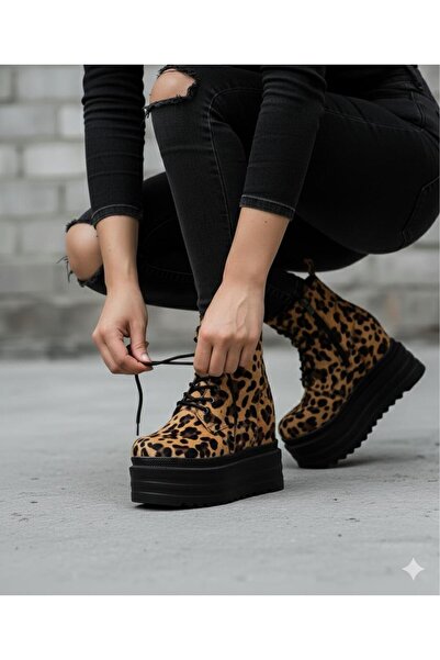 Modanizm Daichi Leopard Wedge Heeled Boots