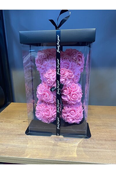 ciceksanat Şeffaf kutuda Pembe Güllerden Oluşan Ayıcık Sevgiliye Hediye Kız Bebek Doğum Hediyesi