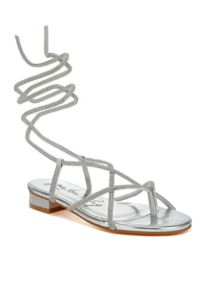 london Rag Women Rhinestone Embellished Lace-Up Sandals in Silver