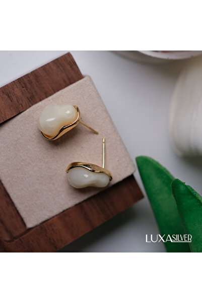 luxa silver jewellery Çelik Sedefli Soyut Küpe •Çelik Küpe • 516 L Yüksek Çelik