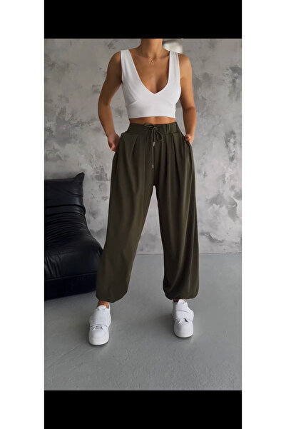 TRENDY Candy kumaş haki balon pantolon